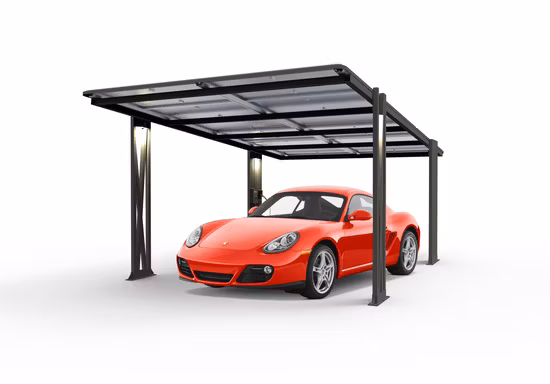 Sistema de soporte de sistema de montaje de energía solar con estructura de acero para toldo de cochera en la azotea